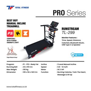 TL-299 - Electric Treadmill 2HP + Mass (Manual Incline Free Boxing Music)